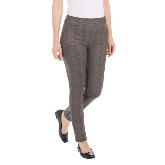 NEW Dalia Women's Pull on Ponte Pants | Brown Checkered - Picture 2 of 8